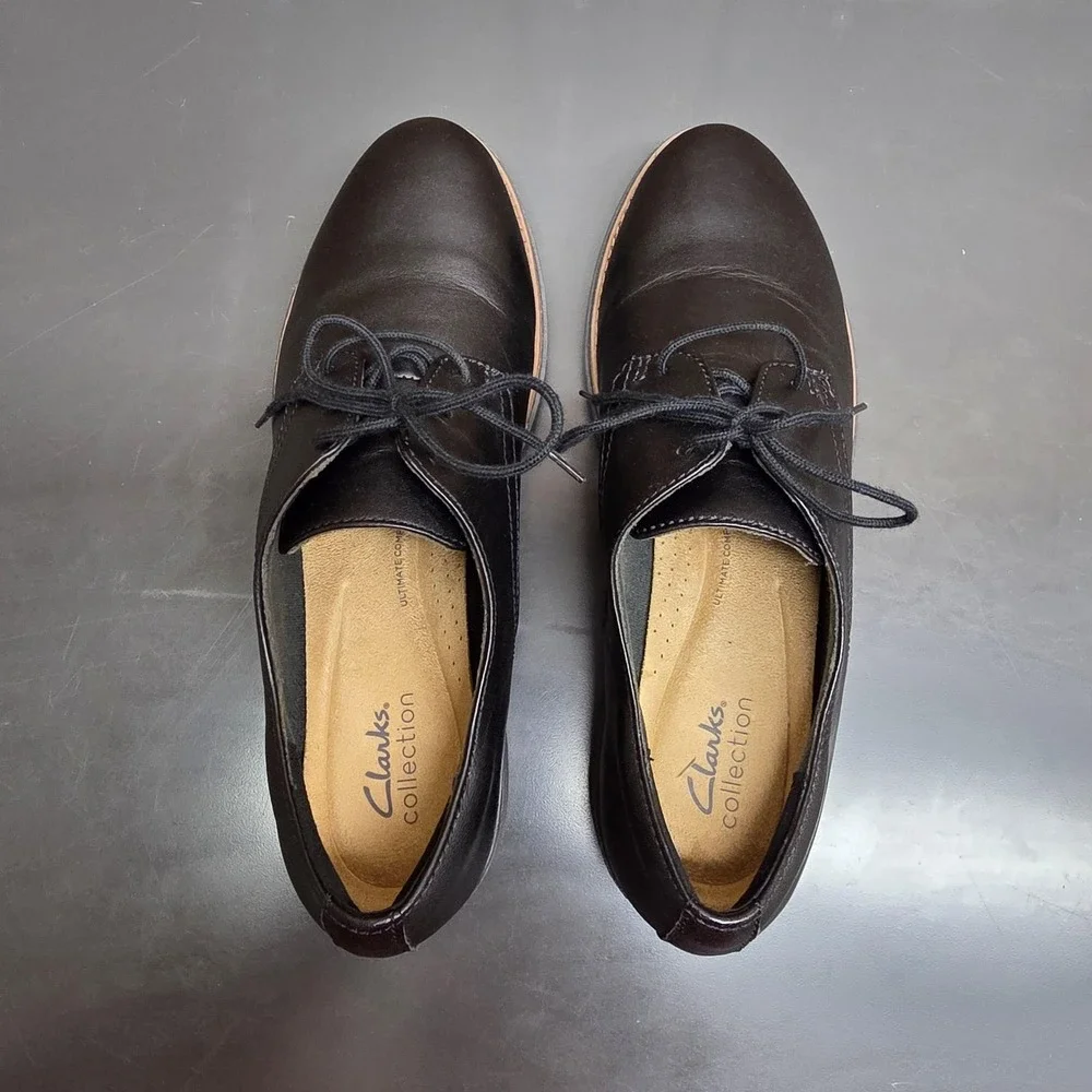 Clarks Shoes Womens 10 Black Leather Lace Up Oxford Comfort Walking Platform